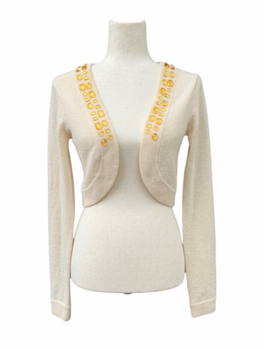 The Limited Cream Rhinestone Embellished Cropped Cardigan Sweater Wool Angora XS